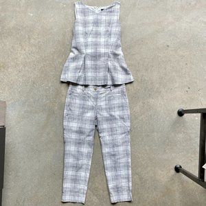 Ann Taylor Peplum Cropped Pant Suit Set Textured Windowpane XS Petite